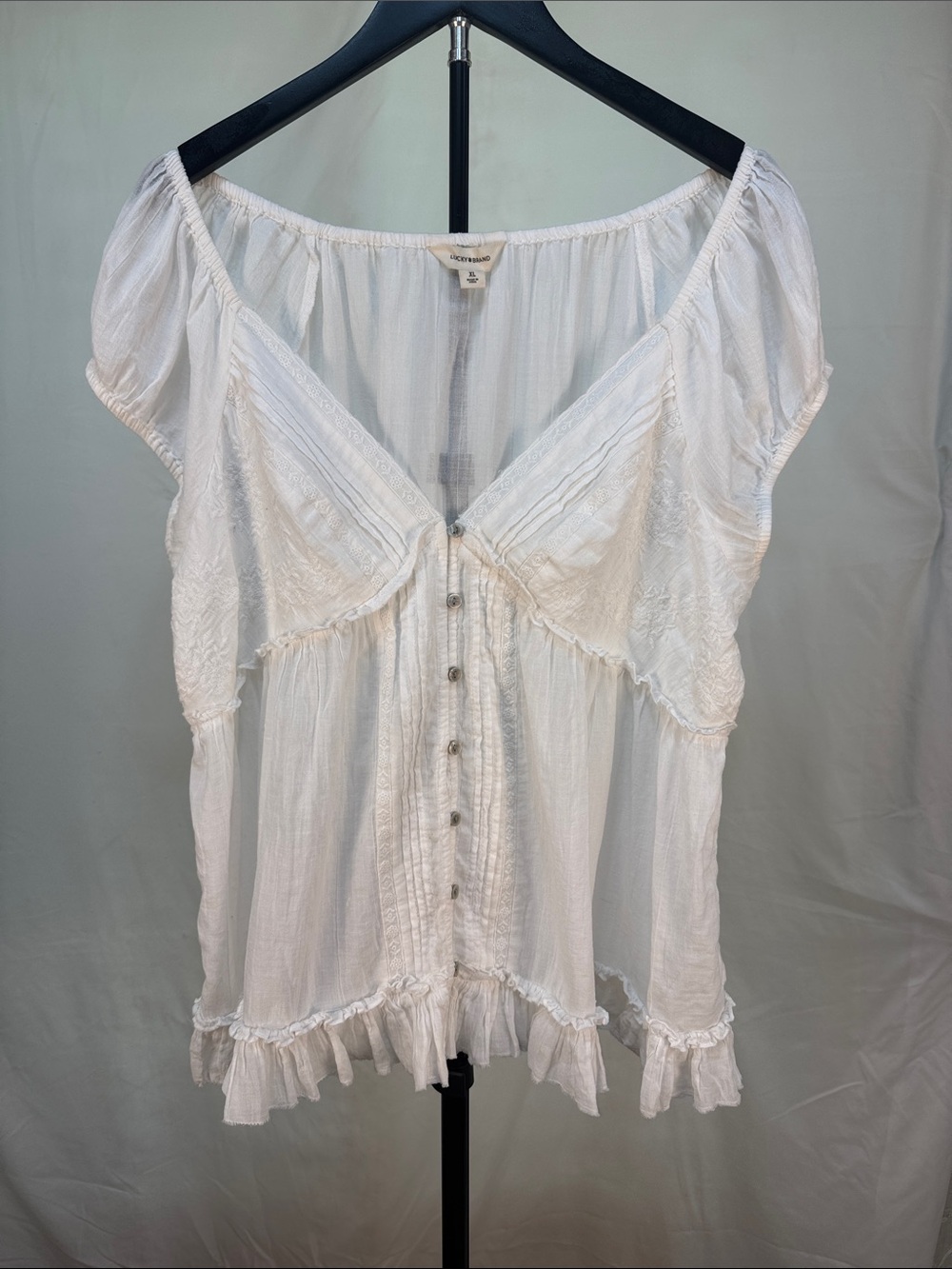 Lucky Brand White Gauzy Button-Front Peasant Blouse - Picture 1 of 2